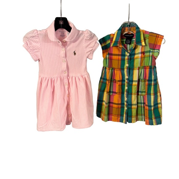 Ralph Lauren LOT OF 2 Baby Girls Dresses 1-pink & 1-multi Color Plaid Size 12 Mo - Picture 1 of 16